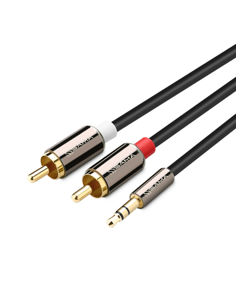 3.5mm Male to 2RCA Male Cable 1.5M – Metal Connectors, Gold-Plated Black Color – SamaTech
